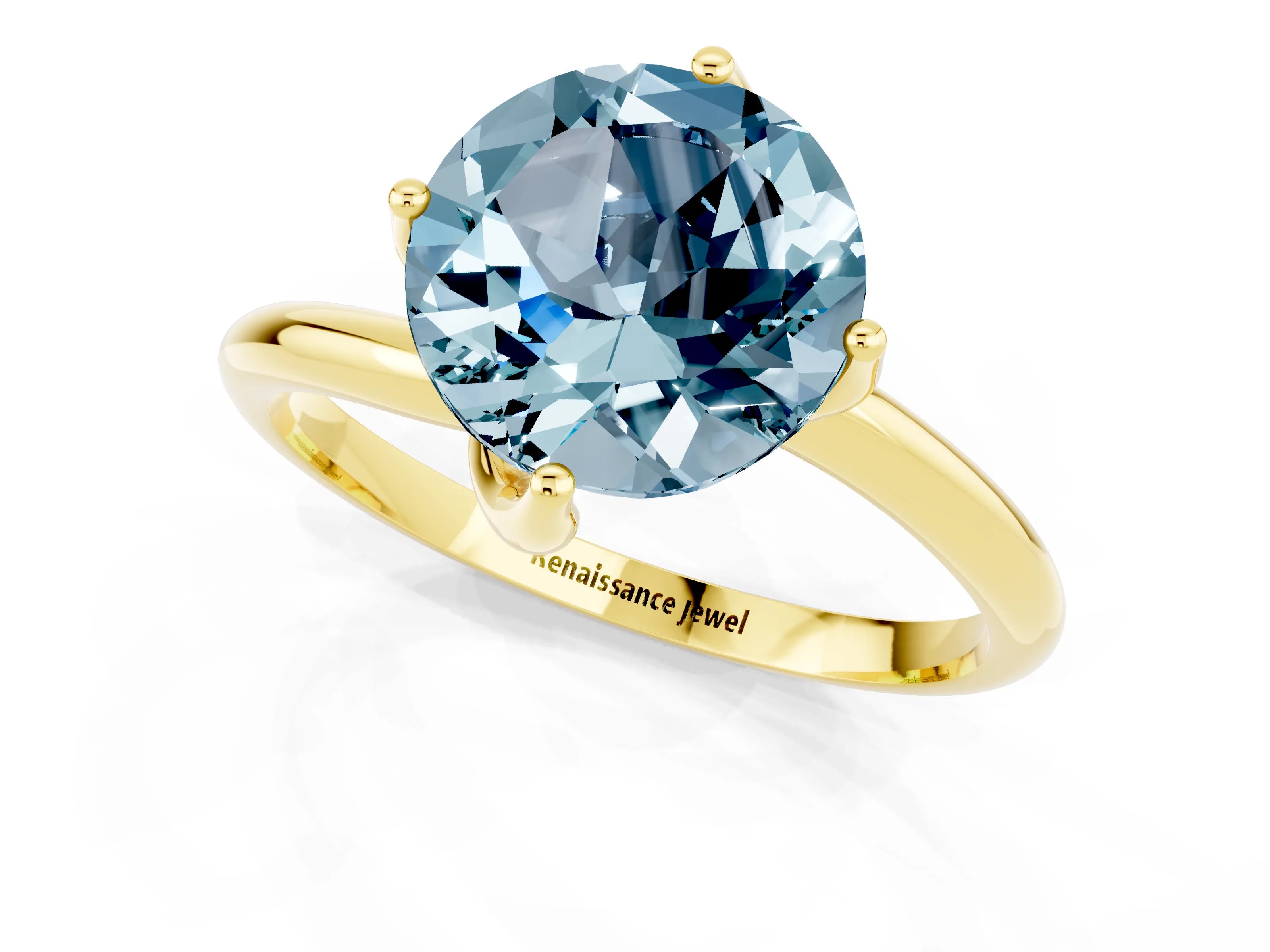 Yellow gold Round Cut Aquamarine Solitaire Engagement Ring with Four-Prong Setting and Classic Band_13