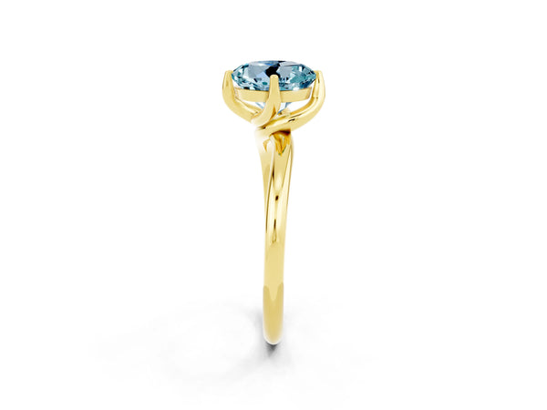 Yellow gold Round Cut Aquamarine Solitaire Engagement Ring with Four-Prong Setting and Classic Band