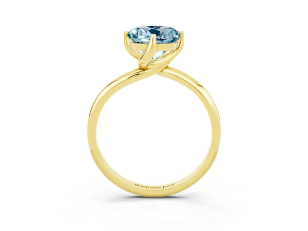 Yellow gold Round Cut Aquamarine Solitaire Engagement Ring with Four-Prong Setting and Classic Band
