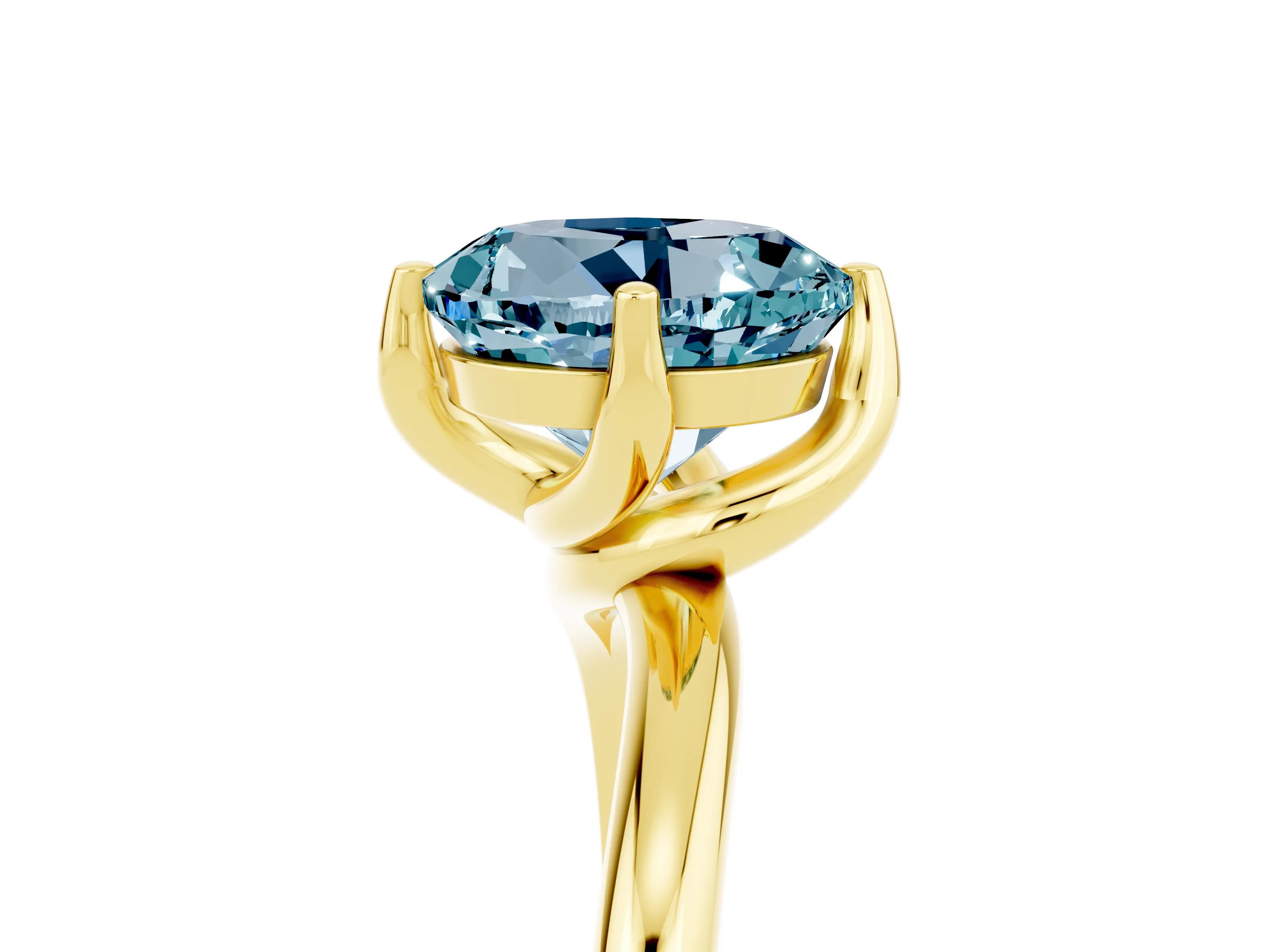 Yellow gold Round Cut Aquamarine Solitaire Engagement Ring with Four-Prong Setting and Classic Band_17