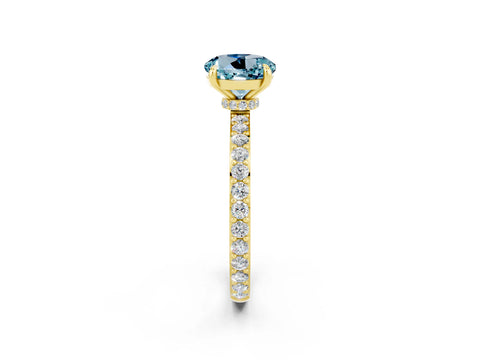 Yellow gold Round Cut Aquamarine Solitaire Engagement Ring with Pavé Band and Four-Prong Setting_2