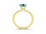 Yellow gold Round Cut Aquamarine Solitaire Engagement Ring with Pavé Band and Four-Prong Setting_3