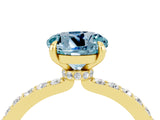 Yellow gold Round Cut Aquamarine Solitaire Engagement Ring with Pavé Band and Four-Prong Setting_4