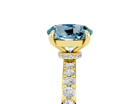 Yellow gold Round Cut Aquamarine Solitaire Engagement Ring with Pavé Band and Four-Prong Setting_5