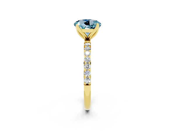 Yellow gold Round Cut Aquamarine Solitaire Engagement Ring with Round  Pavé Band and Prong Setting