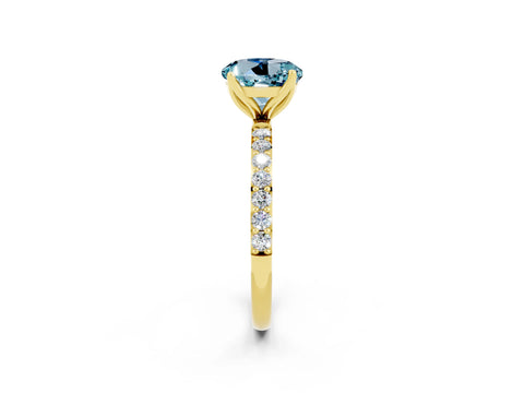Yellow gold Round Cut Aquamarine Solitaire Engagement Ring with Pavé Band and Prong Setting_2