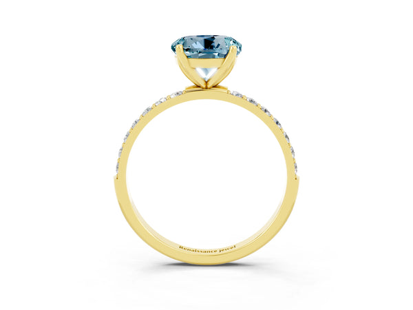 Yellow gold Round Cut Aquamarine Solitaire Engagement Ring with Round  Pavé Band and Prong Setting