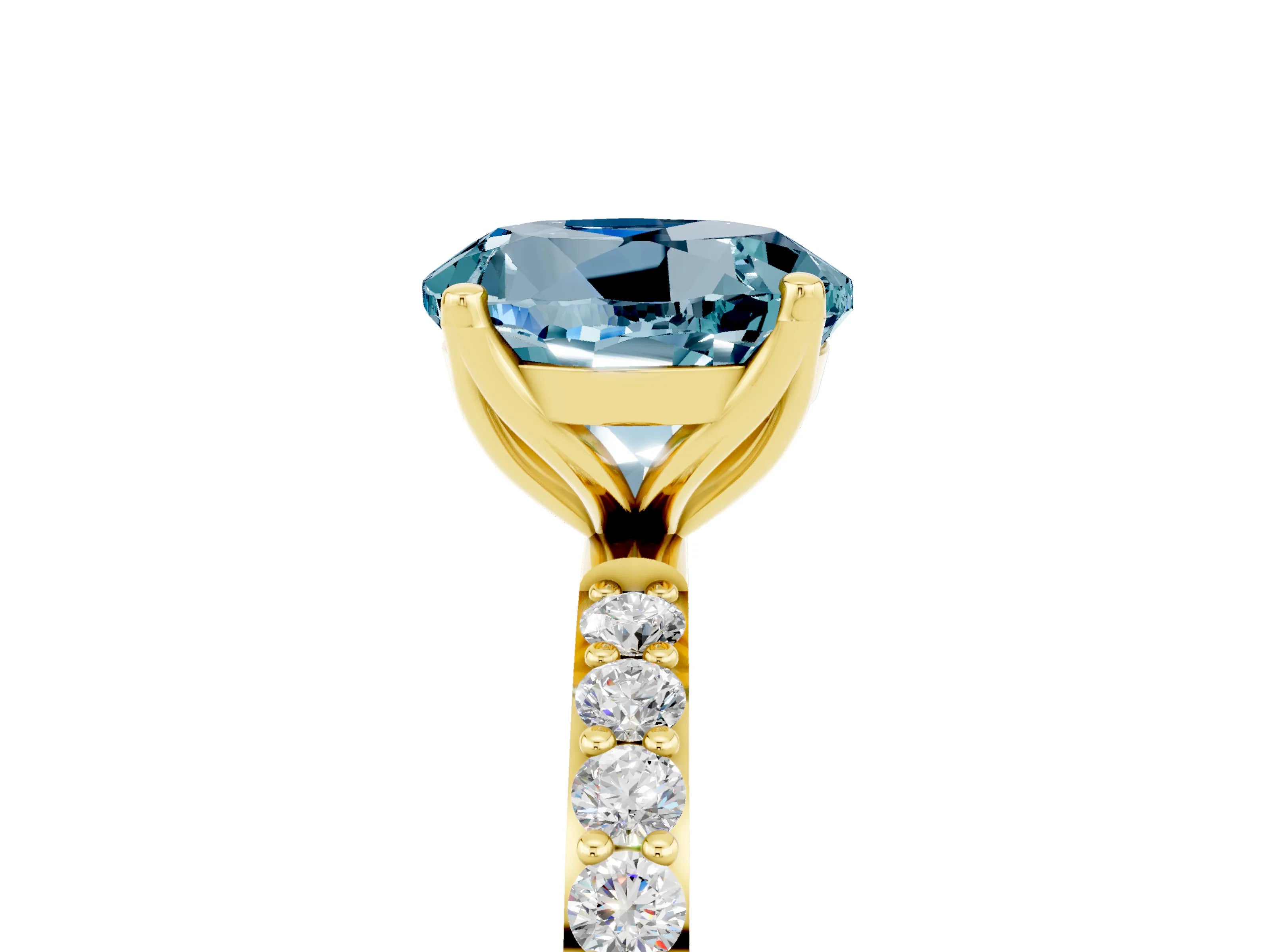 Yellow gold Round Cut Aquamarine Solitaire Engagement Ring with Pavé Band and Prong Setting_5