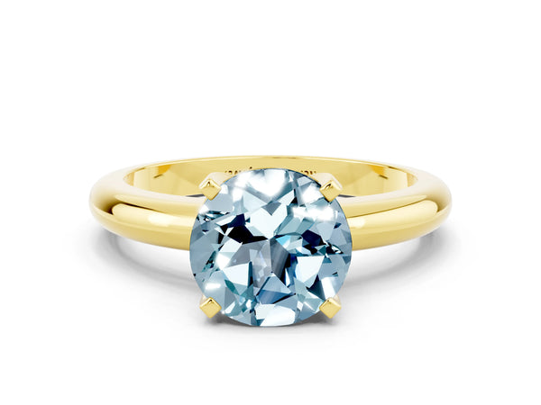 Yellow gold Round Cut Aquamarine Solitaire Engagement Ring with Round Band and Four-Prong Setting