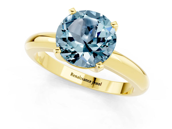 Yellow gold Round Cut Aquamarine Solitaire Engagement Ring with Round Band and Four-Prong Setting
