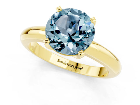 Yellow gold Round Cut Aquamarine Solitaire Engagement Ring with Round Band and Four-Prong Setting_1