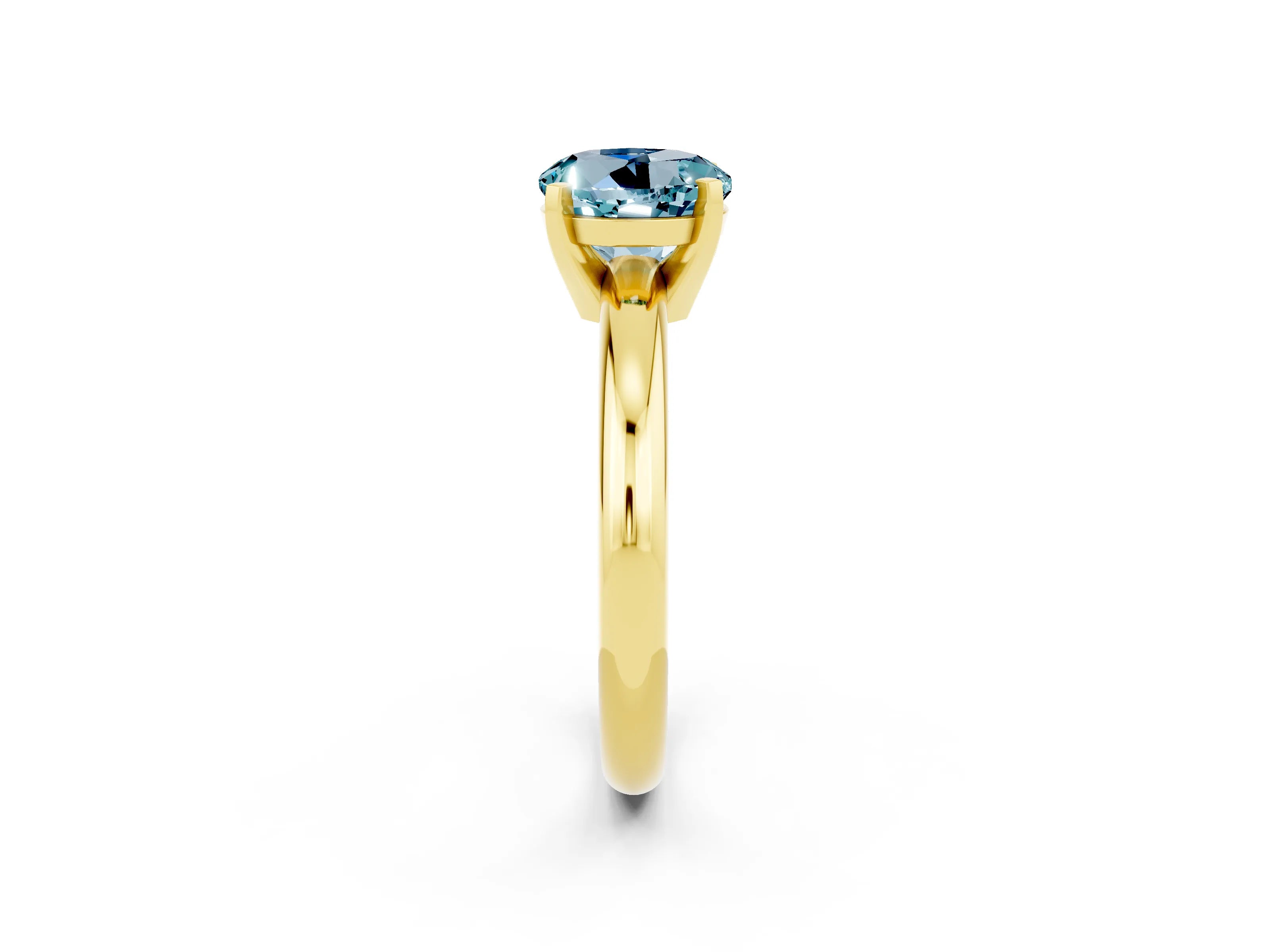 Yellow gold Round Cut Aquamarine Solitaire Engagement Ring with Round Band and Four-Prong Setting_2