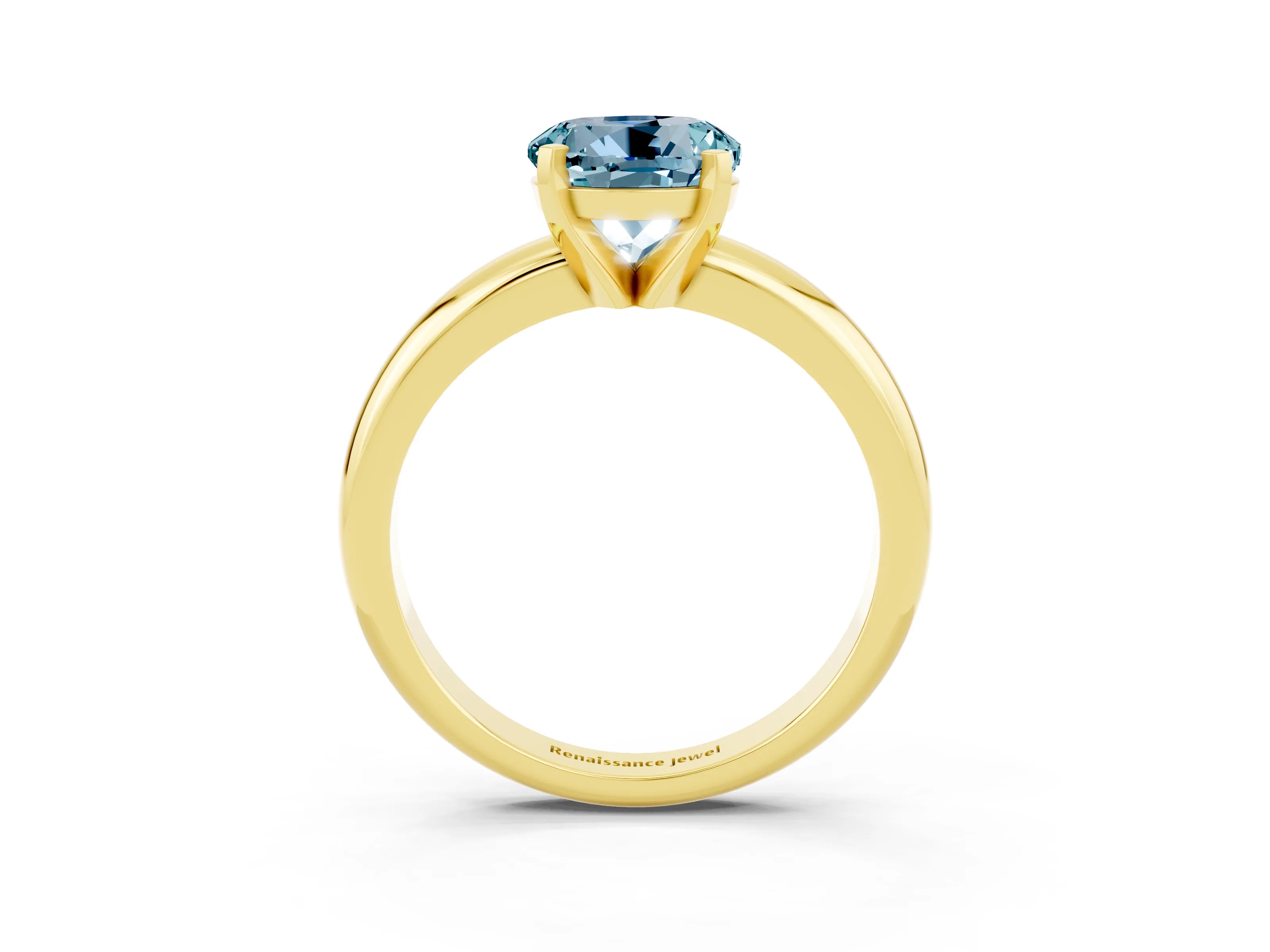 Yellow gold Round Cut Aquamarine Solitaire Engagement Ring with Round Band and Four-Prong Setting_3