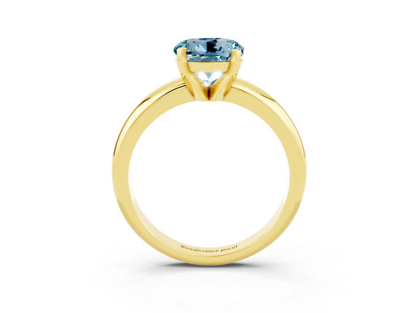 Yellow gold Round Cut Aquamarine Solitaire Engagement Ring with Round Band and Four-Prong Setting