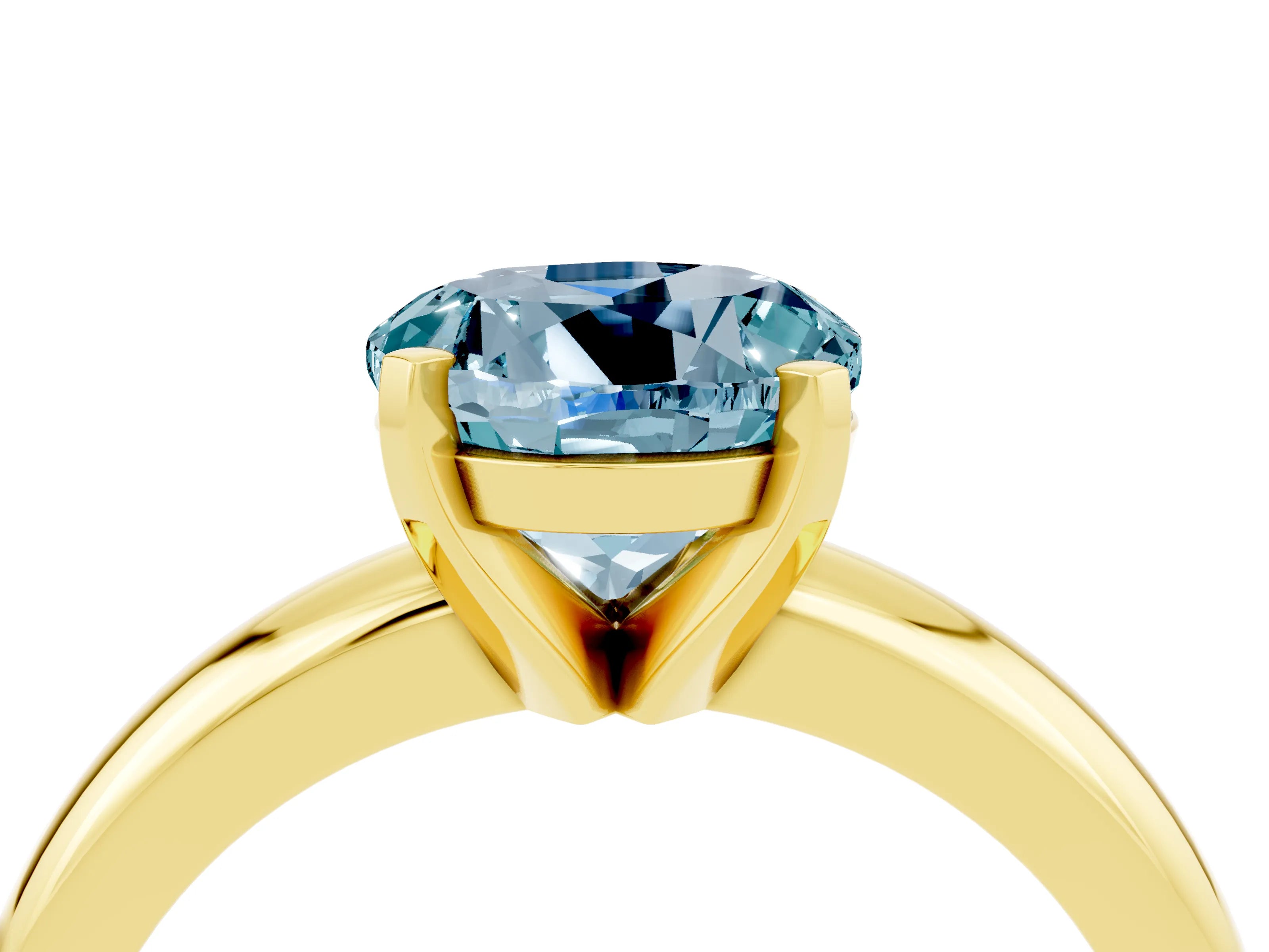 Yellow gold Round Cut Aquamarine Solitaire Engagement Ring with Round Band and Four-Prong Setting_4