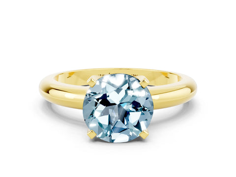 Yellow gold Round Cut Aquamarine Solitaire Engagement Ring with Round Band and Four-Prong Setting