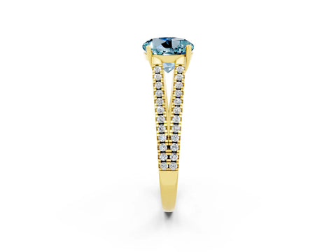 Yellow gold Round Cut Aquamarine Solitaire Engagement Ring with Split Shank Pavé Band_2