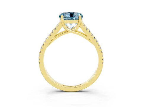 Yellow gold Round Cut Aquamarine Solitaire Engagement Ring with Split Shank Pavé Band_3
