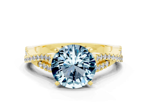 Yellow gold Round Cut Aquamarine Solitaire Engagement Ring with Twisted Pavé Band and Four-Prong Setting_12