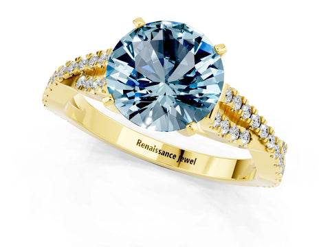 Yellow gold Round Cut Aquamarine Solitaire Engagement Ring with Twisted Pavé Band and Four-Prong Setting_13