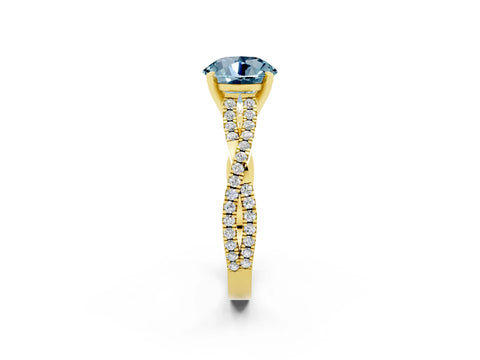 Yellow gold Round Cut Aquamarine Solitaire Engagement Ring with Twisted Pavé Band and Four-Prong Setting_14