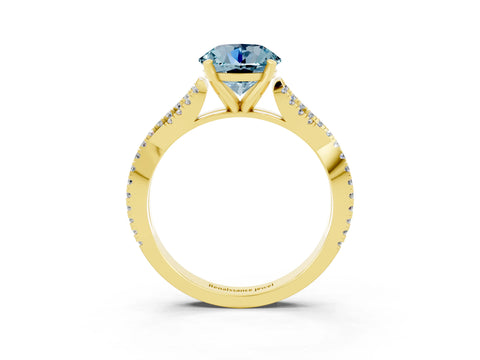 Yellow gold Round Cut Aquamarine Solitaire Engagement Ring with Twisted Pavé Band and Four-Prong Setting_15