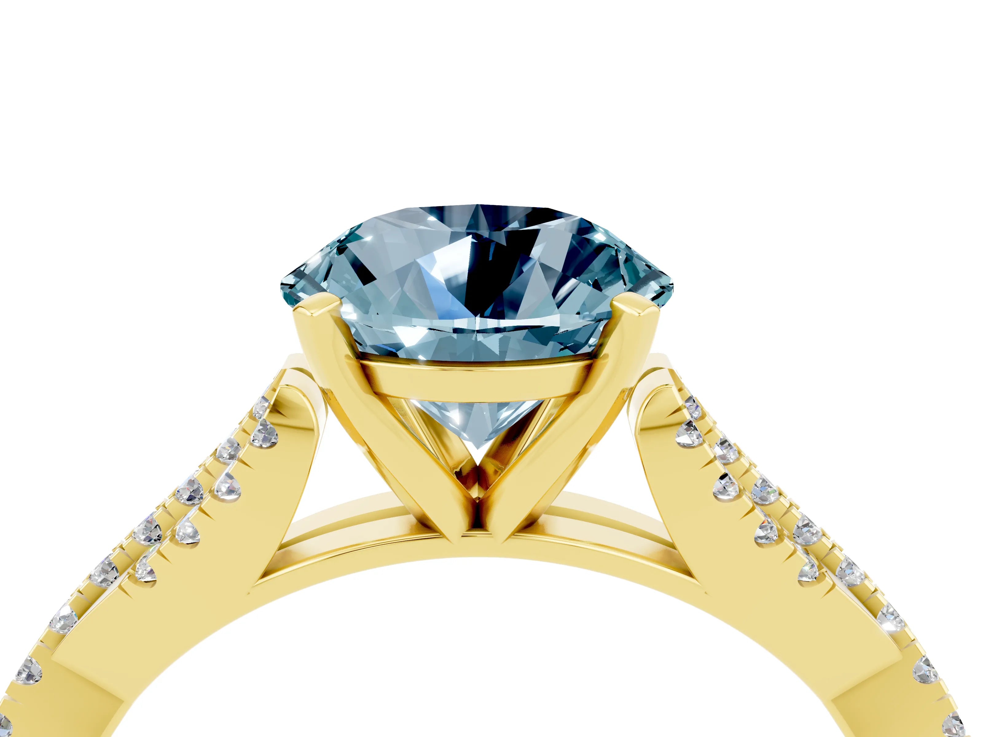 Yellow gold Round Cut Aquamarine Solitaire Engagement Ring with Twisted Pavé Band and Four-Prong Setting_16