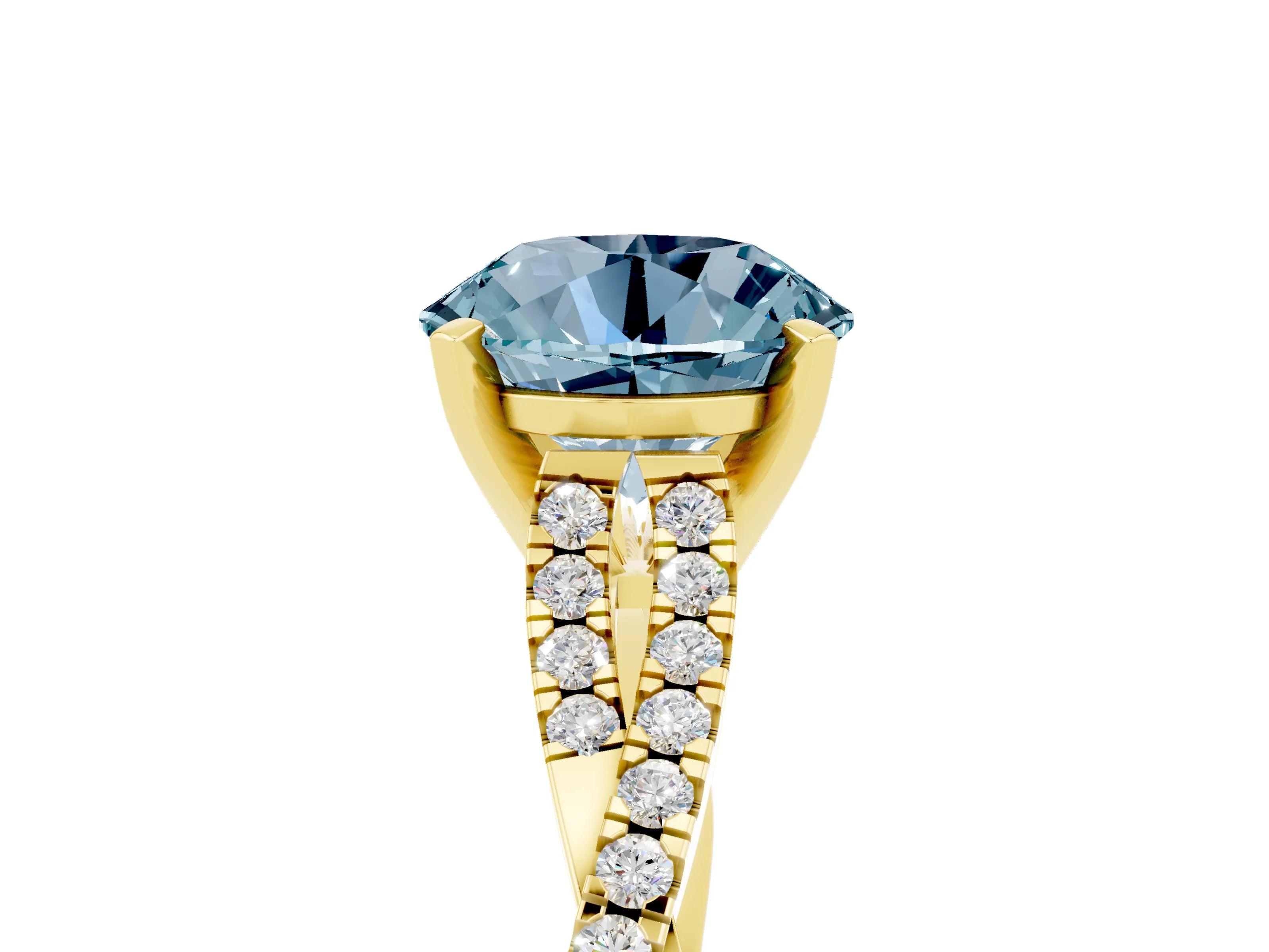 Yellow gold Round Cut Aquamarine Solitaire Engagement Ring with Twisted Pavé Band and Four-Prong Setting_17