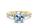 Yellow gold Round Cut Aquamarine Solitaire Pavé Band with Four-Prong Setting