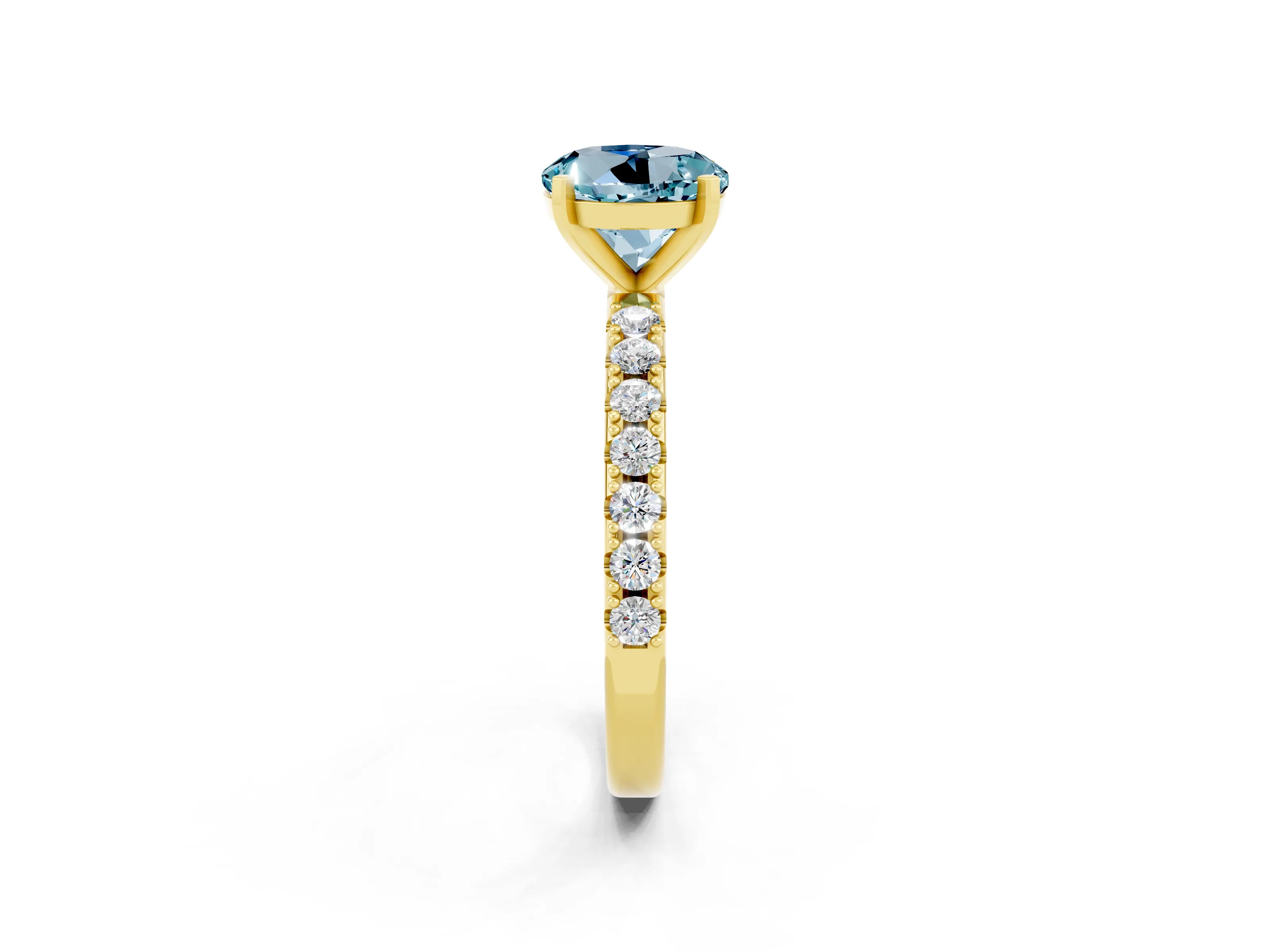 Yellow gold Round Cut Aquamarine Solitaire Pavé Band with Four-Prong Setting_2