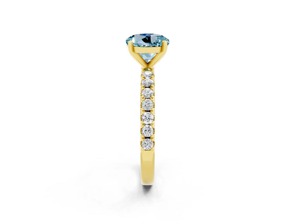 Yellow gold Round Cut Aquamarine Solitaire Pavé Band with Four-Prong Setting