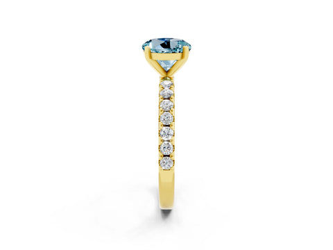 Yellow gold Round Cut Aquamarine Solitaire Pavé Band with Four-Prong Setting_2