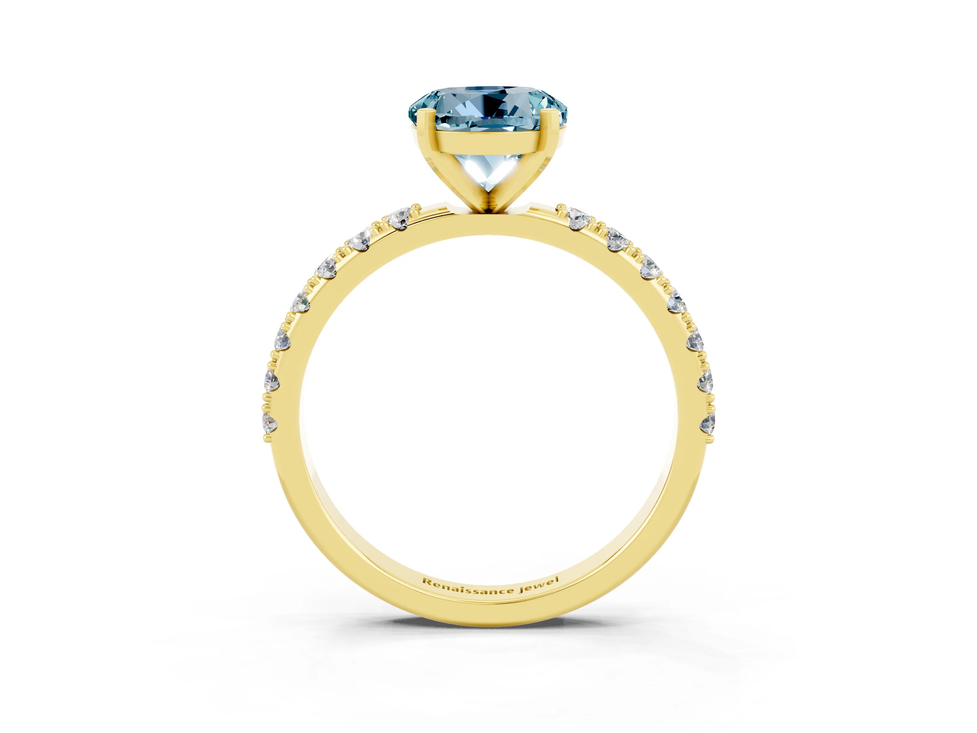 Yellow gold Round Cut Aquamarine Solitaire Pavé Band with Four-Prong Setting_3