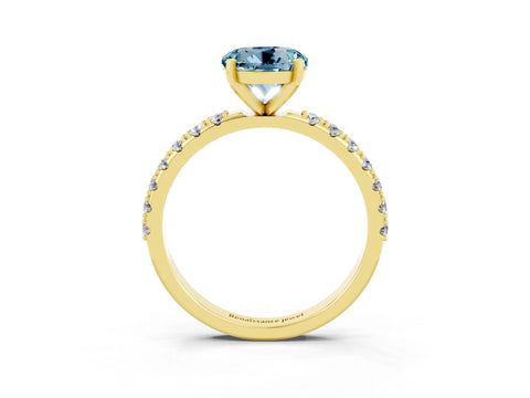 Yellow gold Round Cut Aquamarine Solitaire Pavé Band with Four-Prong Setting_3