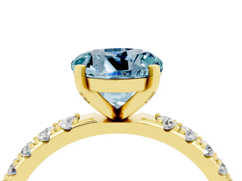 Yellow gold Round Cut Aquamarine Solitaire Pavé Band with Four-Prong Setting_4