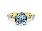 Yellow gold Round Cut Aquamarine Solitaire Pavé Engagement Ring with Round Band and Prong Setting_12
