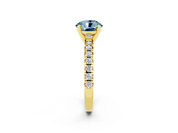 Yellow gold Round Cut Aquamarine Solitaire Pavé Engagement Ring with Round Band and Prong Setting
