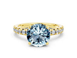 Yellow gold Round Cut Aquamarine Solitaire Pavé Engagement Ring with Round Band and Prong Setting_66