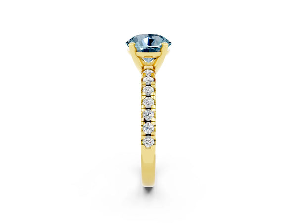 Yellow gold Round Cut Aquamarine Solitaire Pavé Engagement Ring with Round Band and Prong Setting