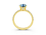 Yellow gold Round Cut Aquamarine Solitaire Pavé Engagement Ring with Round Band and Prong Setting_69