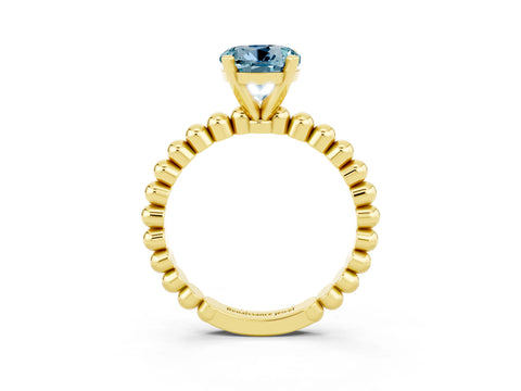 Yellow gold Round Cut Aquamarine Solitaire Ring with Beaded Band and Prong Setting_3