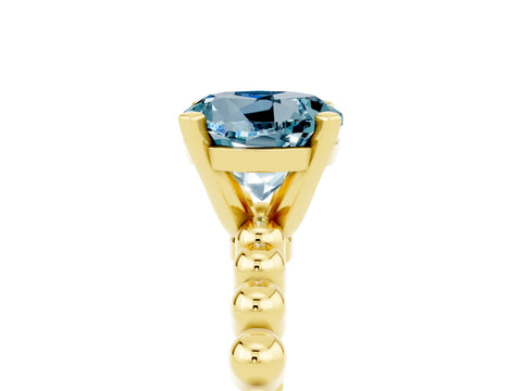 Yellow gold Round Cut Aquamarine Solitaire Ring with Beaded Band and Prong Setting_5