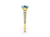 Yellow gold Round Cut Aquamarine Solitaire Ring with Cathedral Setting and Pavé Band_2