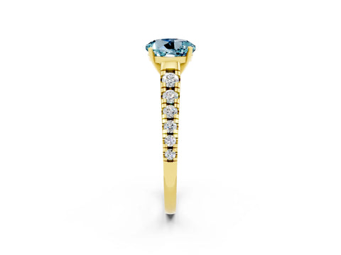 Yellow gold Round Cut Aquamarine Solitaire Ring with Cathedral Setting and Pavé Band_2