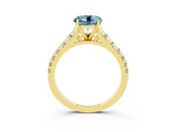 Yellow gold Round Cut Aquamarine Solitaire Ring with Cathedral Setting and Pavé Band_3