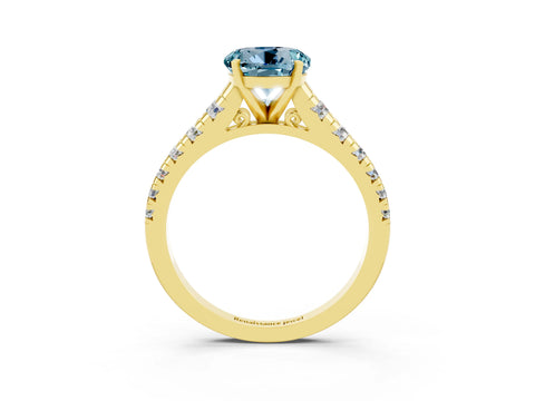Yellow gold Round Cut Aquamarine Solitaire Ring with Cathedral Setting and Pavé Band_3