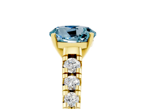 Yellow gold Round Cut Aquamarine Solitaire Ring with Cathedral Setting and Pavé Band_5