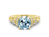 Yellow gold Round Cut Aquamarine Solitaire Ring with Filigree Band and Four-Prong Setting_24
