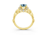 Yellow gold Round Cut Aquamarine Solitaire Ring with Filigree Band and Four-Prong Setting_27