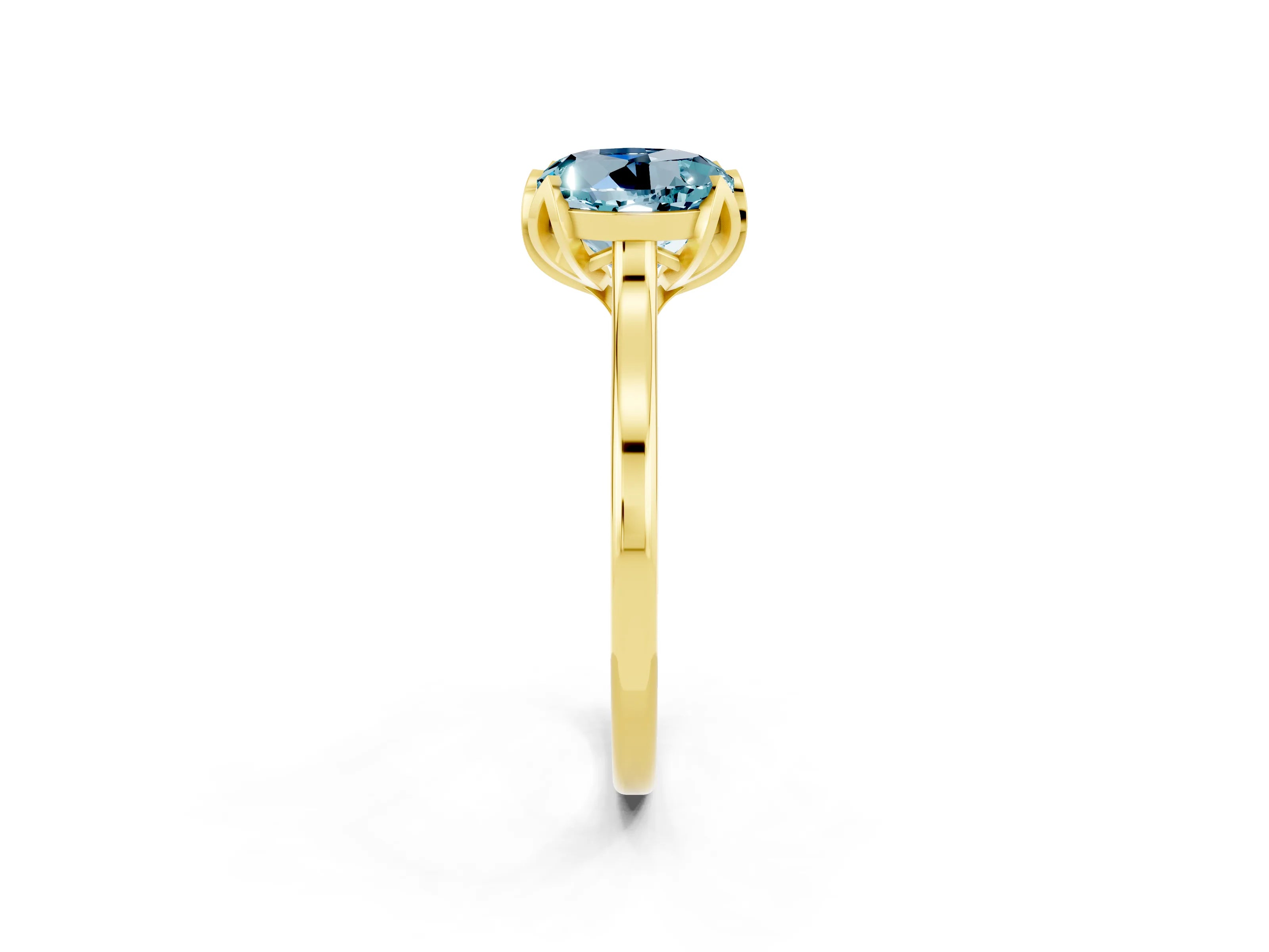 Yellow gold Round Cut Aquamarine Solitaire Ring with Flower Prong Setting and Classic Band_14